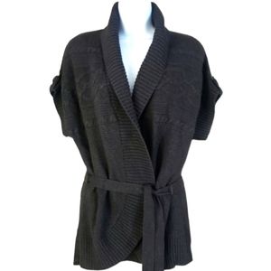 NWT Sonoma black cable knit belted open front cardigan sweater Womens Large
